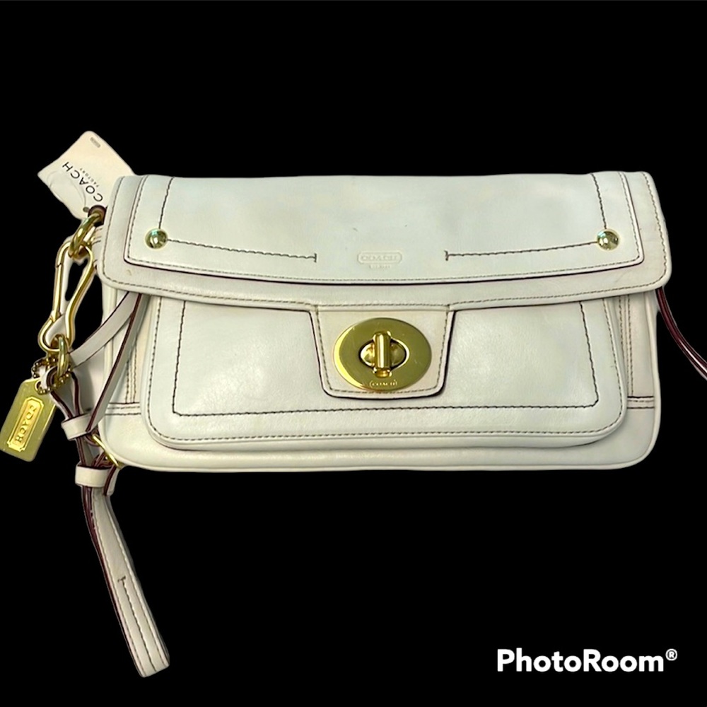 COACH vintage off white clutch, tag says brass accents, NWT